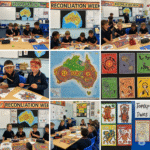 Ilustrasi Anak-anak sekolah dasar membuat karya seni untuk memperingati Reconciliation Week