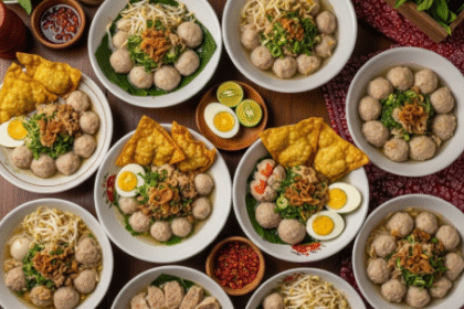 Beragam bakso khas Garut disajikan di meja, menampilkan kekayaan kuliner daera