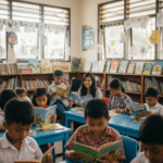 Siswa SDN Sukarela 105 membaca buku di pojok baca kelas
