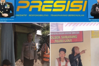 Anggota Polsek Samarang Polres Garut berpatroli di jalan raya, berinteraksi dengan warga, dan memeriksa area parkir untuk mencegah premanisme dan pungli di Kecamatan Samarang, Garut.